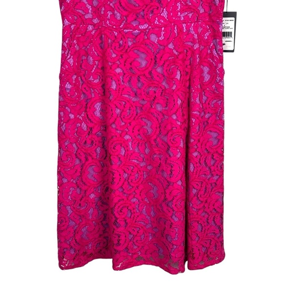ADRIANNA PAPELL PINK ORCHID FLORAL LACE SLEEVELESS FIT AND FLARE DRESS - Picture 5 of 13